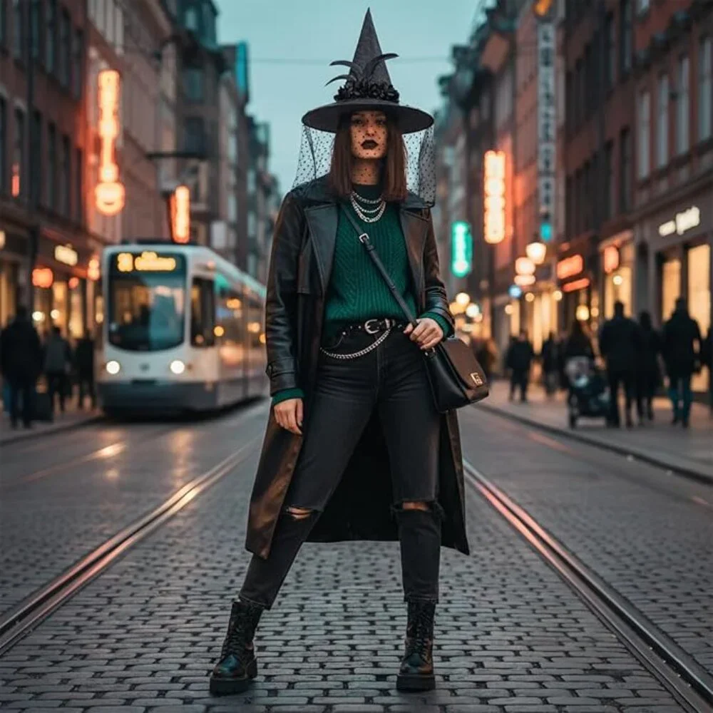 Black Witch Hat with Lace Veil